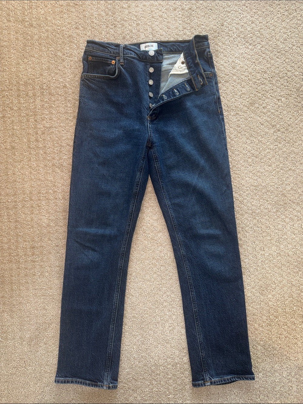 Agolde Dark Blue High-Rise Tapered Jeans